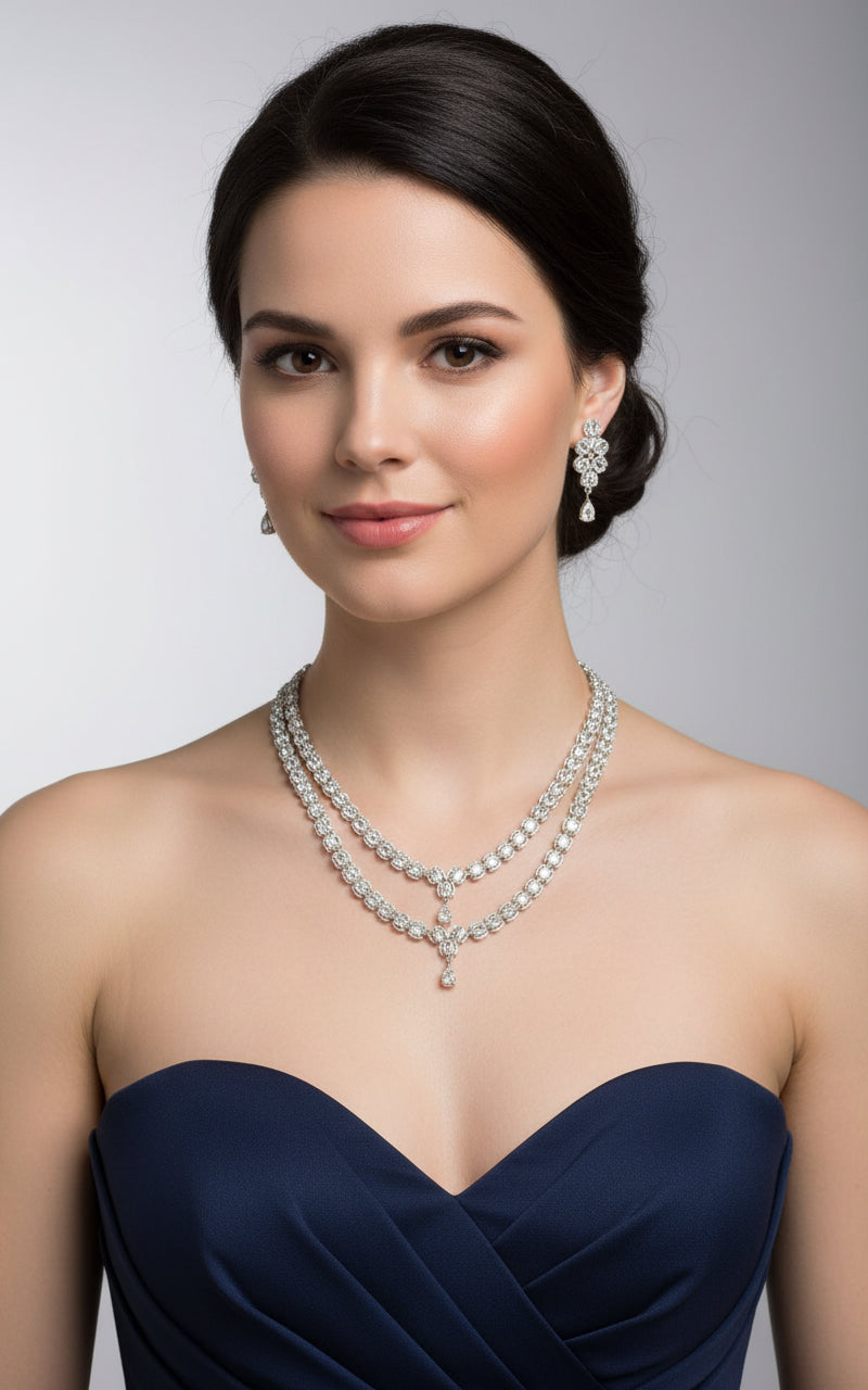 party wear American diamonds double layer jewellery set by famaza couture 