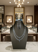 party wear black stones American Dimonddouble layer necklace with earrings by famaza couture 