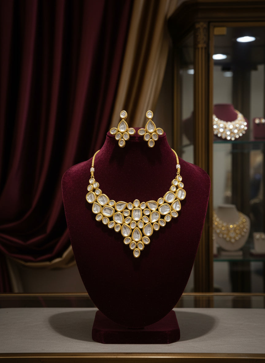 party wear/bridal Drop oval gold kundan necklace and earrings by famaza couture 