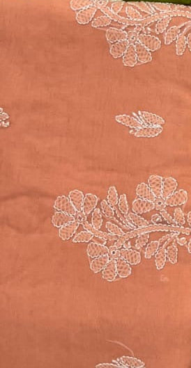 peach colour cotton saree with hand embroidered chikankari saree by famaza couture 