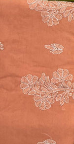 peach colour cotton saree with hand embroidered chikankari saree by famaza couture 