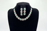 pink and turquoise gemstones with silver plating choker necklace and matching dangling earrings 