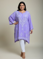 plus size Lilac colour chikankari short length kurti 