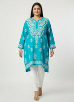 plus size grey colour chikankari short length kurti 