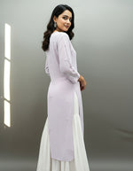 powder pink colour chikankari 3d embroidery long viscose fabric kurti 