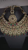 Multicoloured Red and green kundan stones Bridal jewellery set with Matha patti, and collar chokar necklace. 