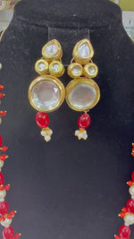 Royal Kundan Bridal Jewellery Set — Red Stone & Pearl Accent Mala & Earrings | Jewellery set