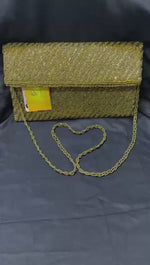 Gold Diagonal Stripe Handcrafted Clutch Bag