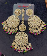 Rose Gold American Diamond Earrings & Maang Tikka Set