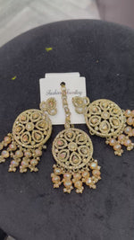 Deepika Rose Gold CZ American Diamond Earrings and Maang Tikka Set | Bridal & Festive Jewellery