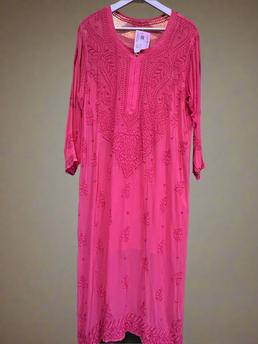 red chikankari viscose long kurti