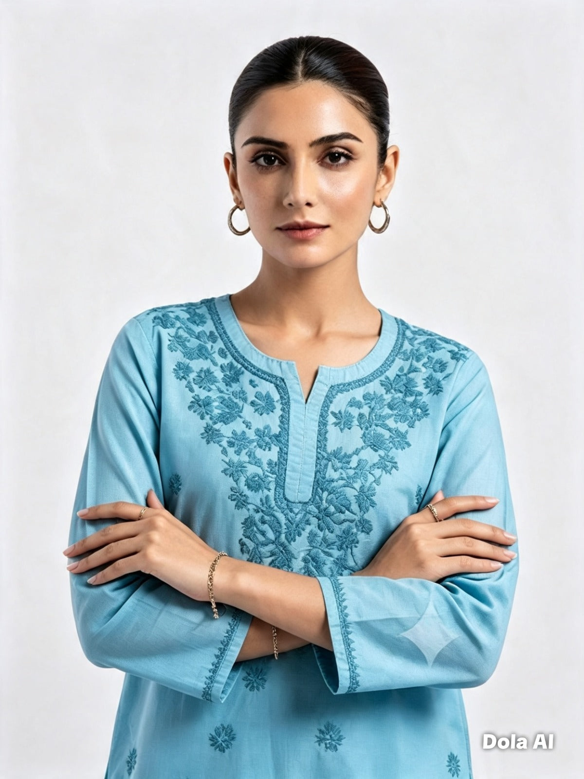 The Aaliyah Peach Chikankari Embroidered Cotton Kurti