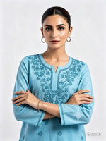 The Aaliyah Peach Chikankari Embroidered Cotton Kurti