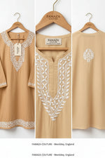 sand colour short kurti with hand embroidery 
