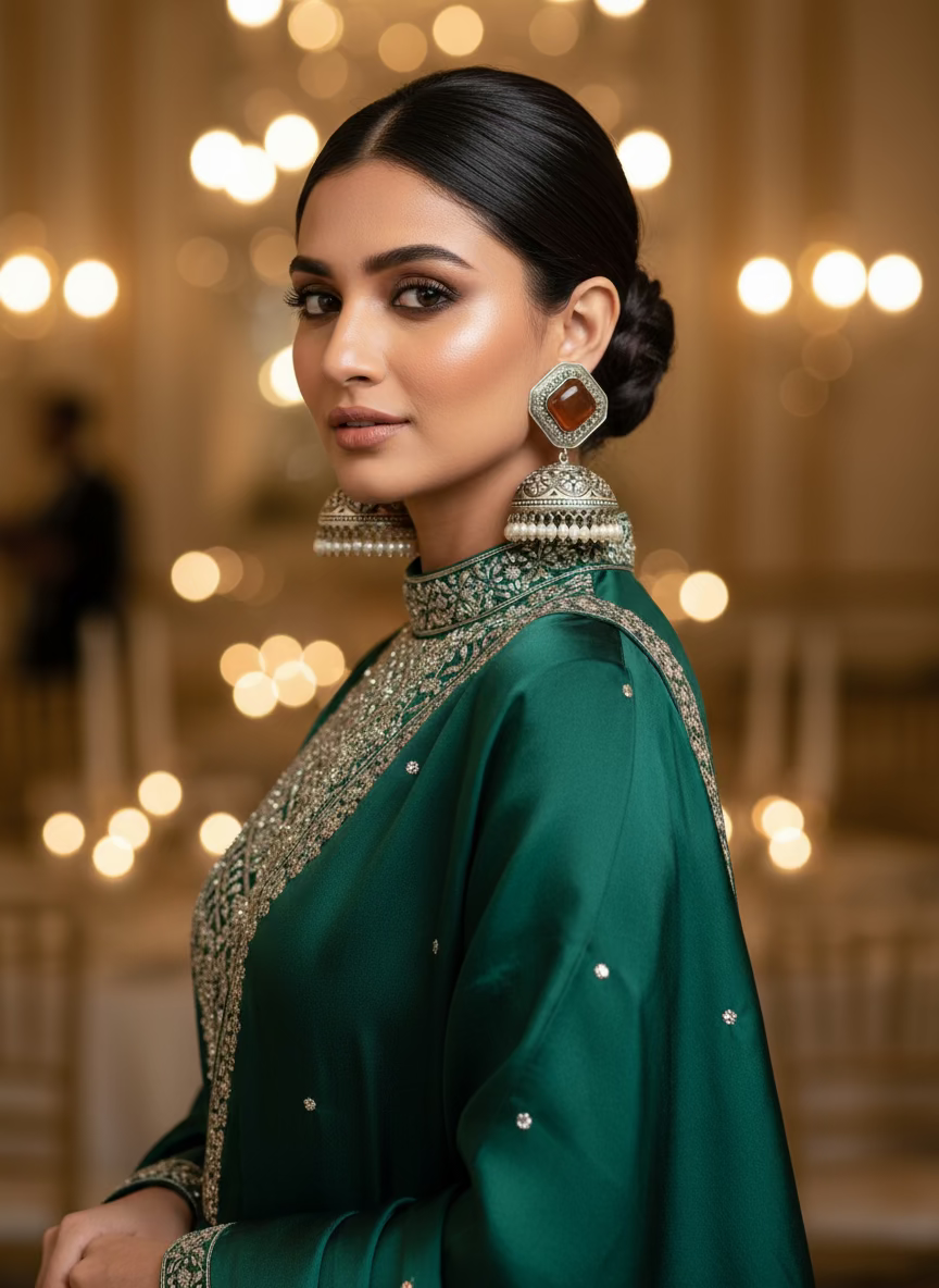 silver oxidised jhumka with golden stone by famaza couture 