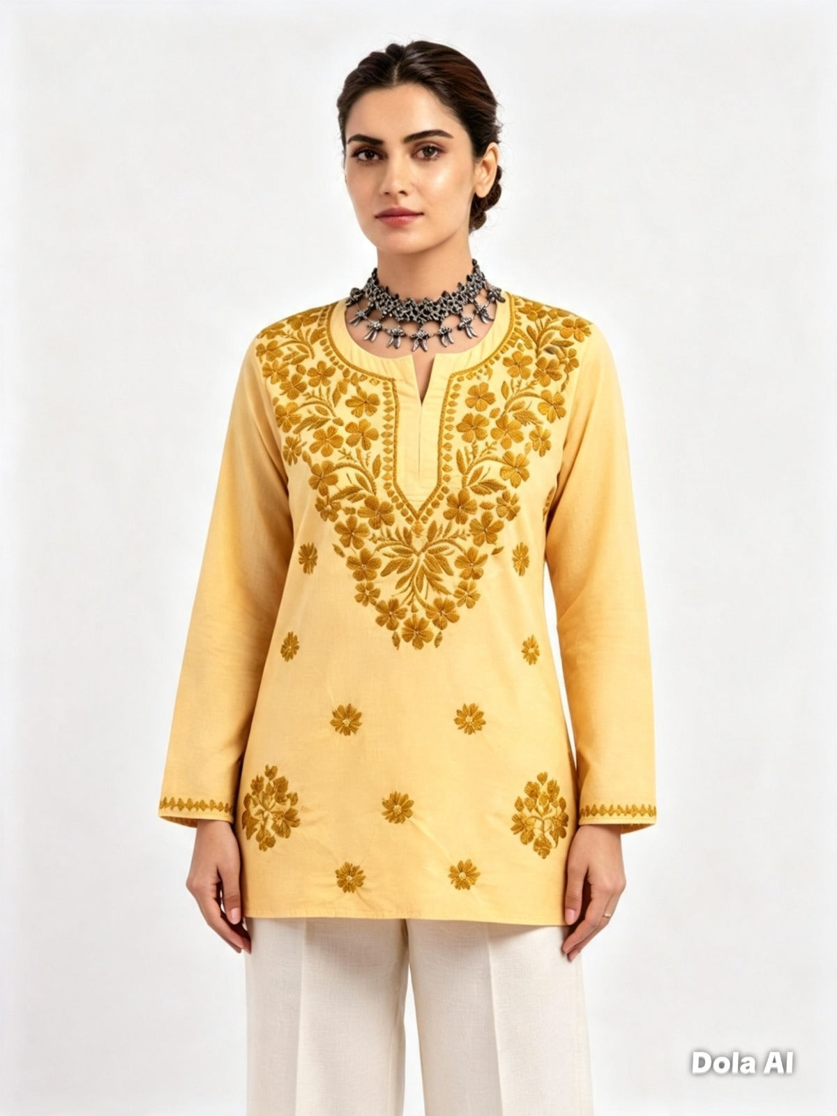 The Aaliyah Peach Chikankari Embroidered Cotton Kurti