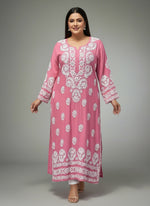 watermelon pink colour chikankari plus size kurti 