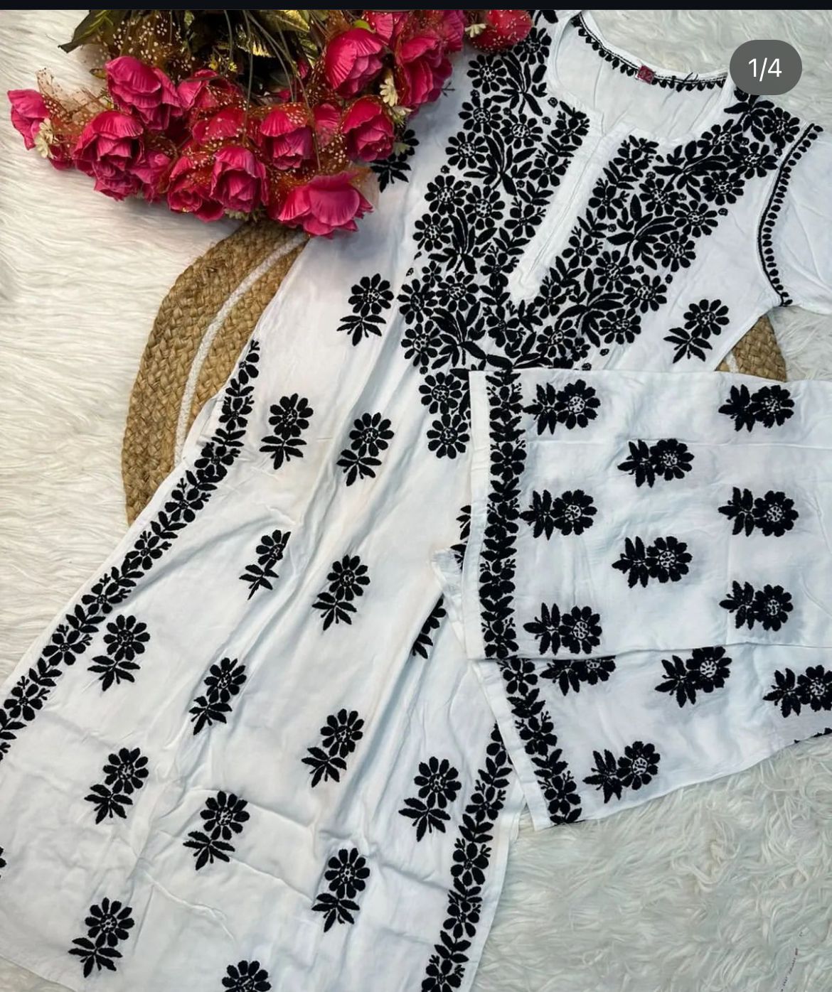 Chikankari - Palazzo set - Kurta/Shirt/Top with Trousers