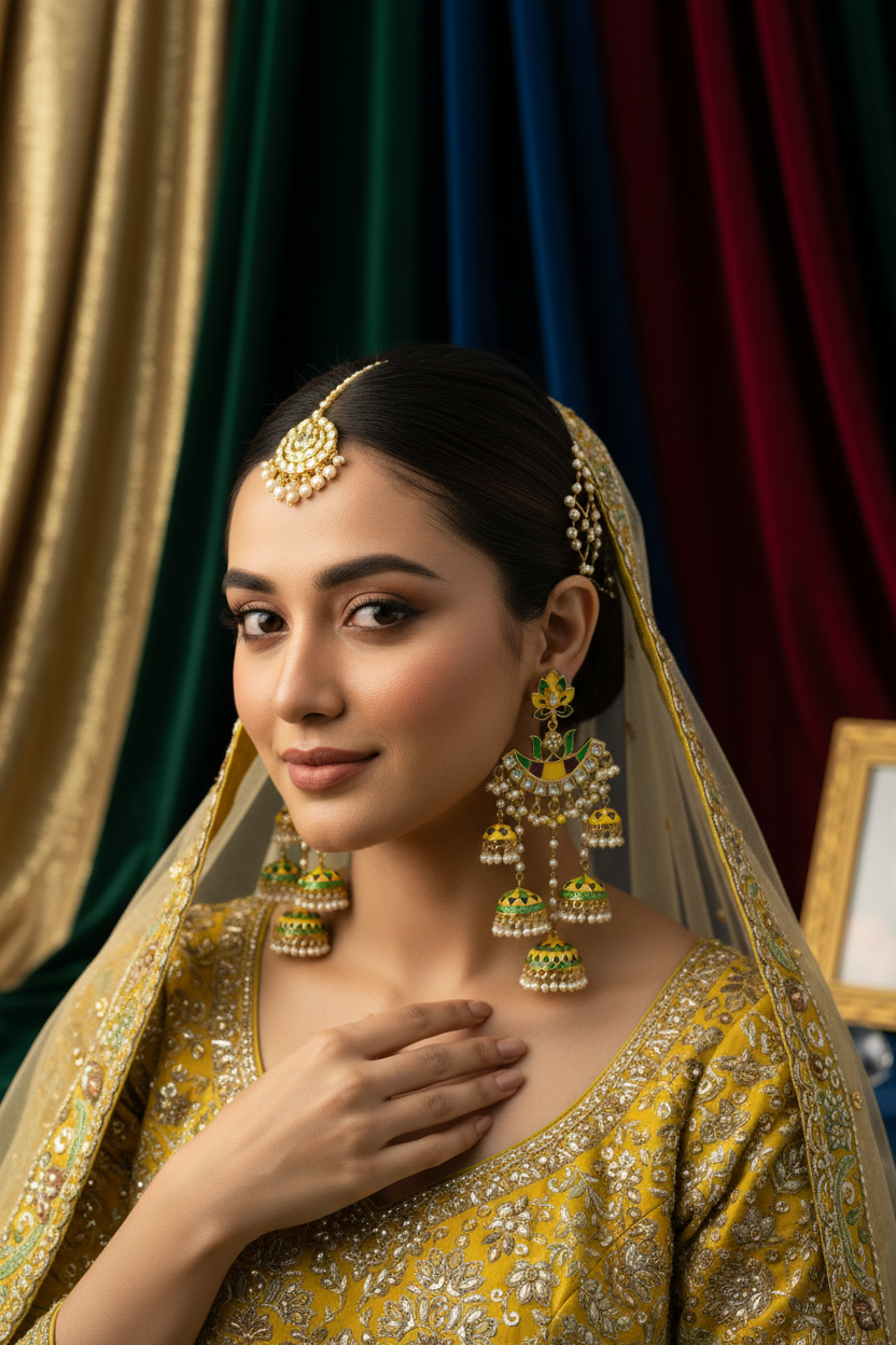 The Meenakari Jhumka Chandbali Earrings with Pearl Drops – Traditional Indian Bridal & Party Wear Earrings
